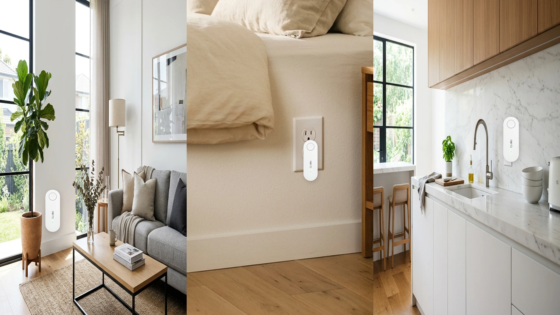 Residential room layout showcasing Clairu wall outlet placement